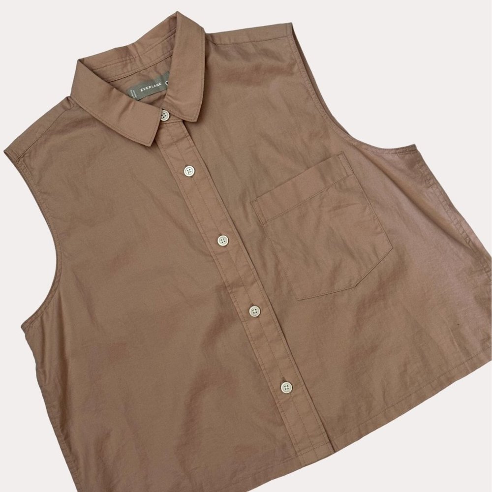 Everlane Silky Cotton Wayshort Cut Off Shirt Petal Tan 6 NWT fe